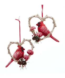 Stocking / Skirt^Kurt S Adler Cardinal Birds In Heart Frame Ornaments Set/2, D3892, Kurt Adler