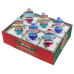 Blown Glass^Shiny Brite Christmas Brites 3.25" 6 Count Clear Shapes With Tinsel