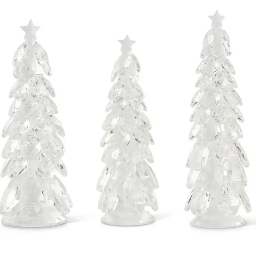 Glass^K & K Interiors Christmas Trees W/Star , Crystal Tear Drop Set/3