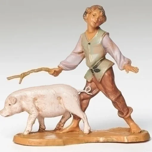 Resin^Fontanini Clement Boy With Pig 5", , 54088