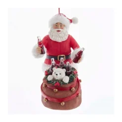 Clothtique/Fabriche Santas^Kurt S Adler Coke Santa With Polar Bear In Sack, Cc9202, Kurt Adler