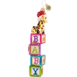 Blown Glass^Christopher Radko Cr, Block-Balancing Baby Giraffe, 1020753,