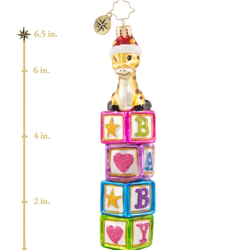Blown Glass^Christopher Radko Cr, Block-Balancing Baby Giraffe, 1020753,