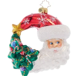Blown Glass^Christopher Radko Cr, Christmas With A Grin Santa, Moon, 1021544, Radko