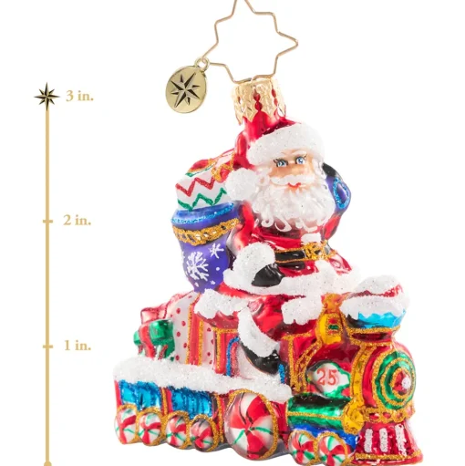 Blown Glass^Christopher Radko Cr, On The Tracks Santa, Gem, 1020644,