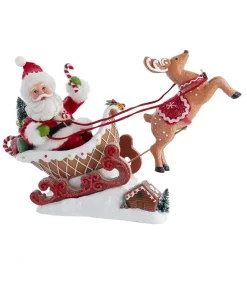 Clothtique/Fabriche Santas^Kurt S Adler Fabriche™ Santa Sitting In Gingerbread Sleigh, Fa0148, Kurt Adler