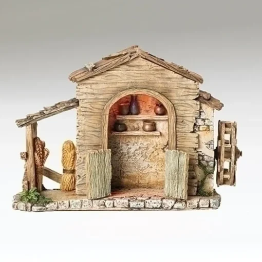 Resin^Fontanini Farmhouse With Led Lights, 5", , 55601
