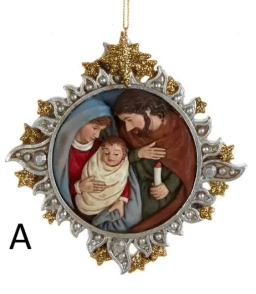 Kurt S Adler Gold And Silver Nativity Family Ornaments, 2 Assorted, E0678, Kurt Adler Online