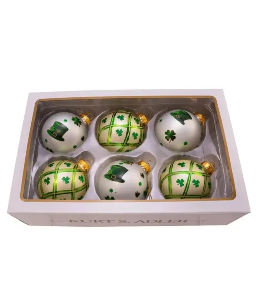 Kurt S Adler Irish Glass Ball Ornaments, 6-Piece Box Set, 80Mm, Gg0886, Kurt Adler New